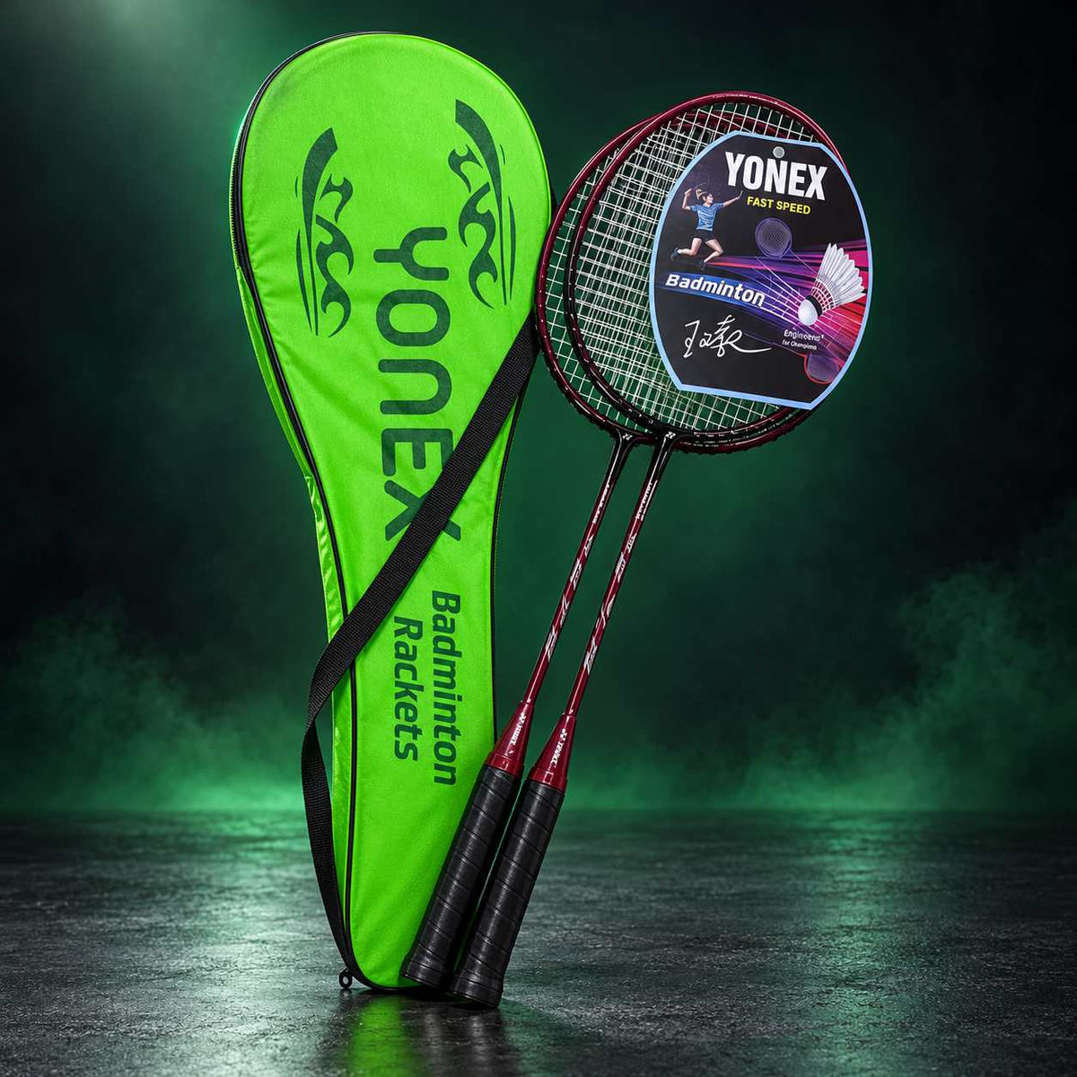 Yonex Badminton Racket Pair with Green Cover