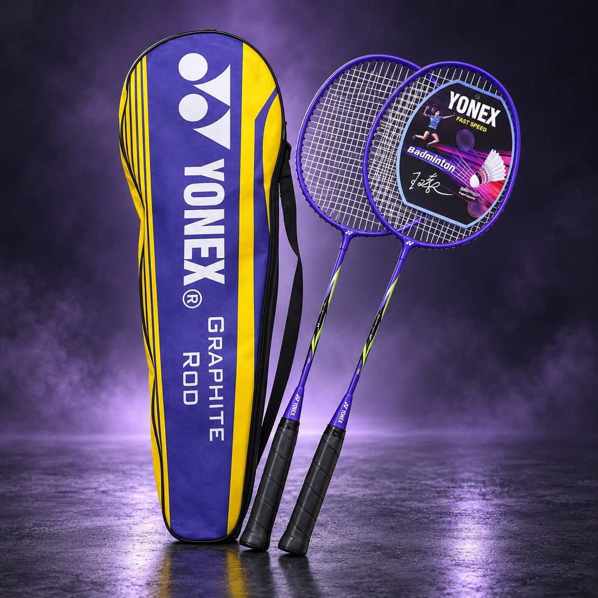 Yonex Badminton Racket Pair with Graphite Rod Cover