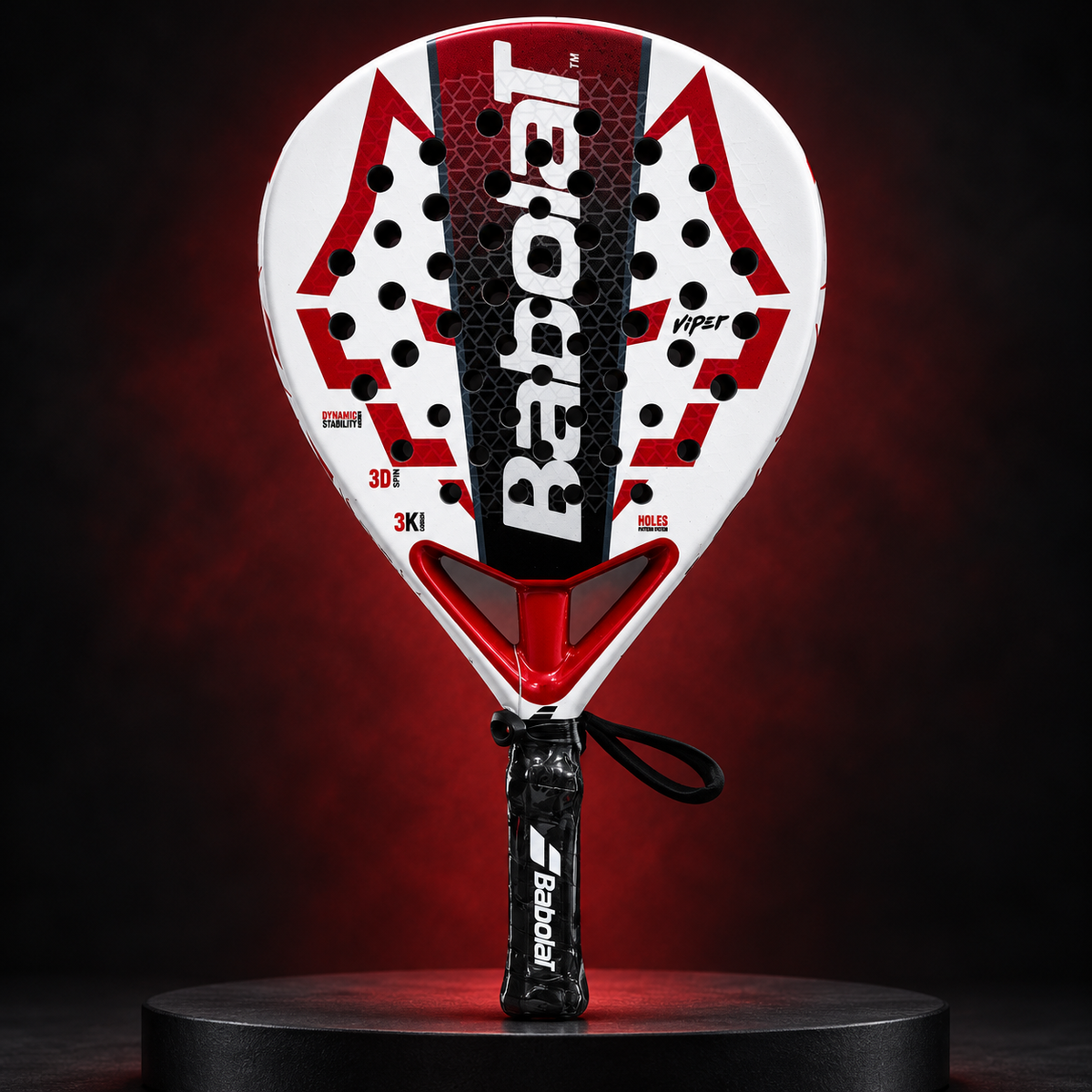 Babolat Viper Padel Racket in a dark red studio setting