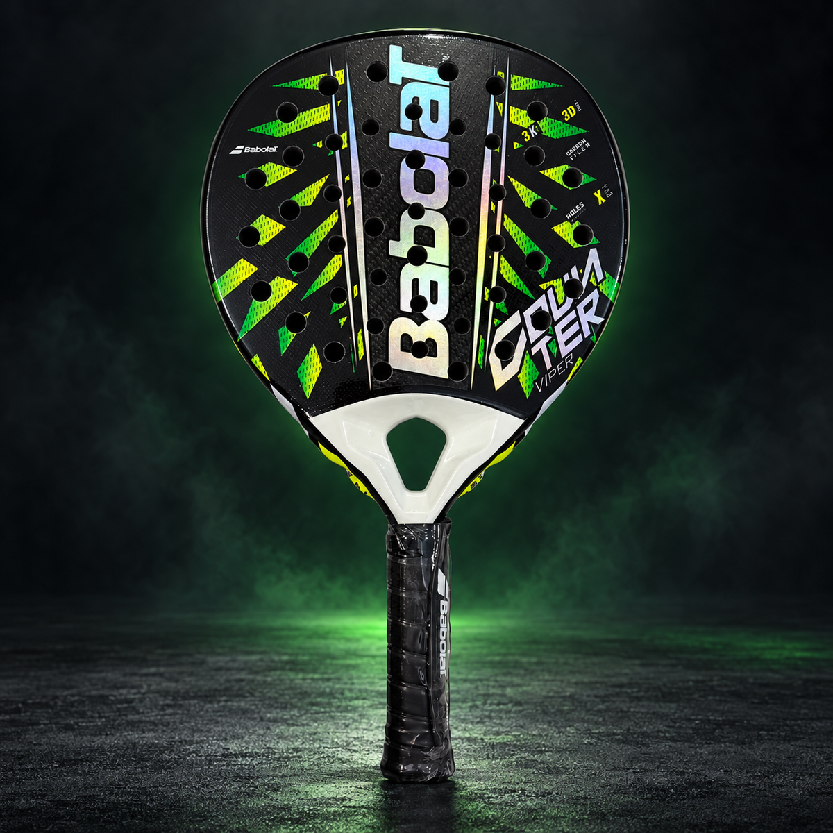 Counter Viper racket on dark green studio background