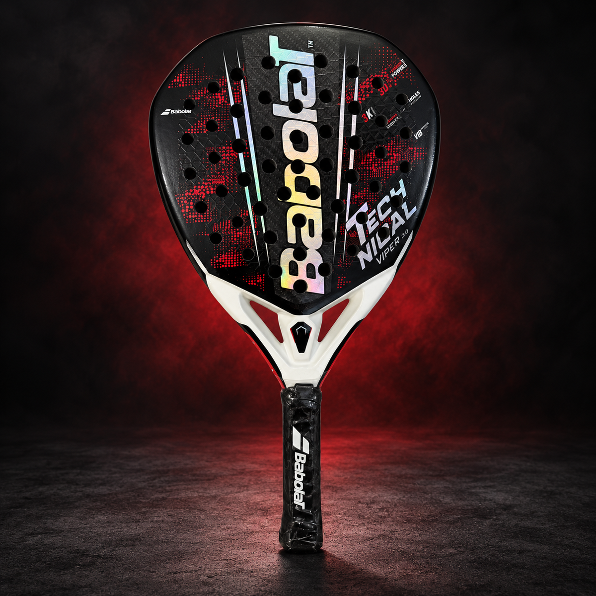 Technical Viper racket on dark red studio background